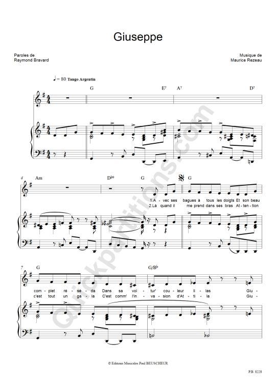 Partition piano Giuseppe de Annie Cordy