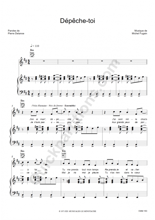 Download Digital Sheet Music of Michel Fugain for Piano, Vocal and Guitar