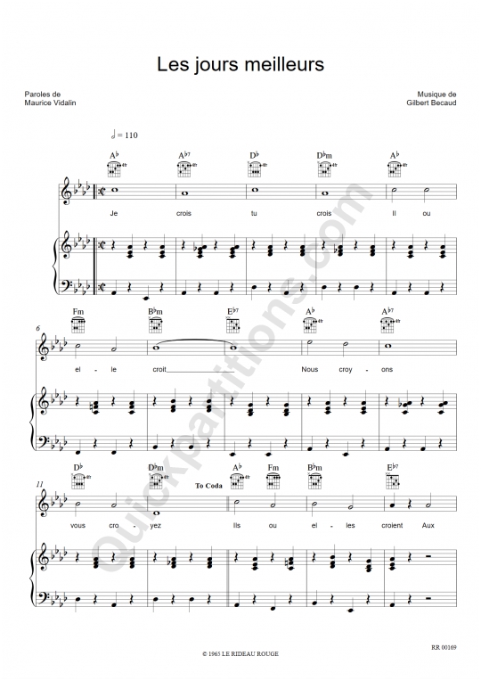 Download Digital Sheet Music of Gilbert Becaud for Piano, Vocal and Guitar