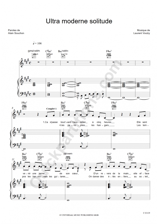 Partition Piano Ultra Moderne Solitude Alain Souchon (Partition Digitale)
