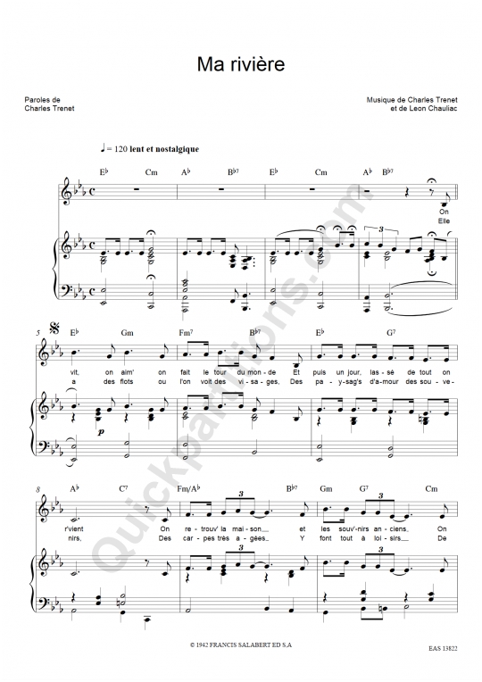 Partition piano Ma rivière de Charles