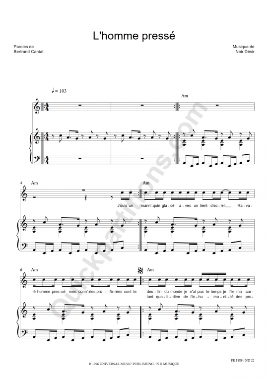 partition guitare noir desir