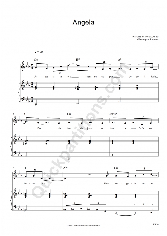 Partition piano Angela de Véronique Sanson