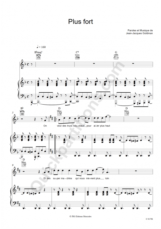 Partition piano Plus Fort JeanJacques Goldman (Partition Digitale)