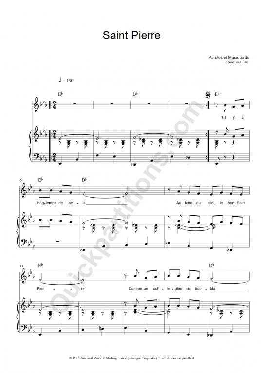 Saint Pierre Piano Sheet Music Jacques Brel (Digital Sheet Music)