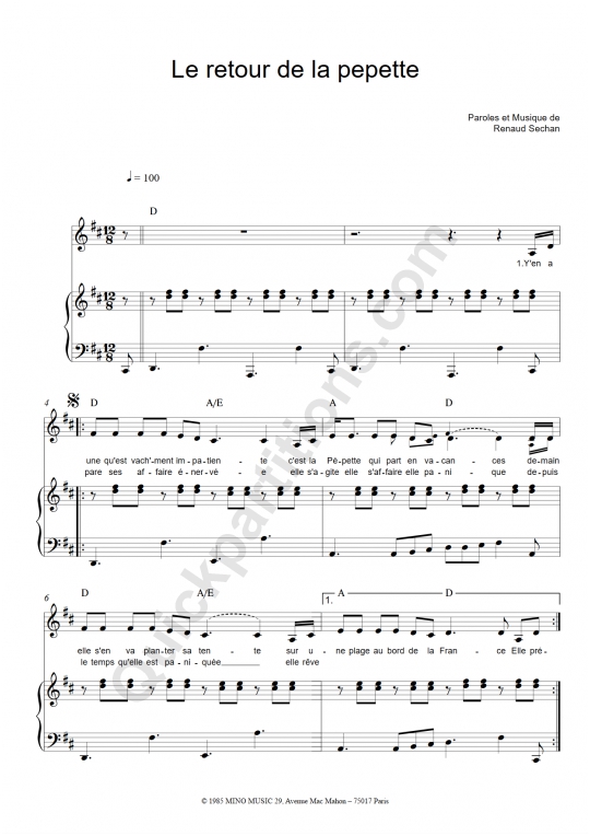 Partitions Numériques de Renaud pour Piano, Voix et Guitare