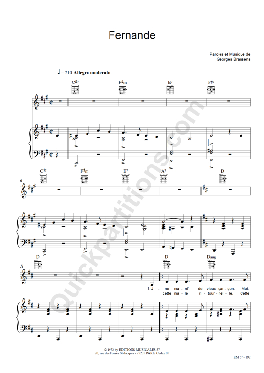 Partition piano Fernande de Brassens