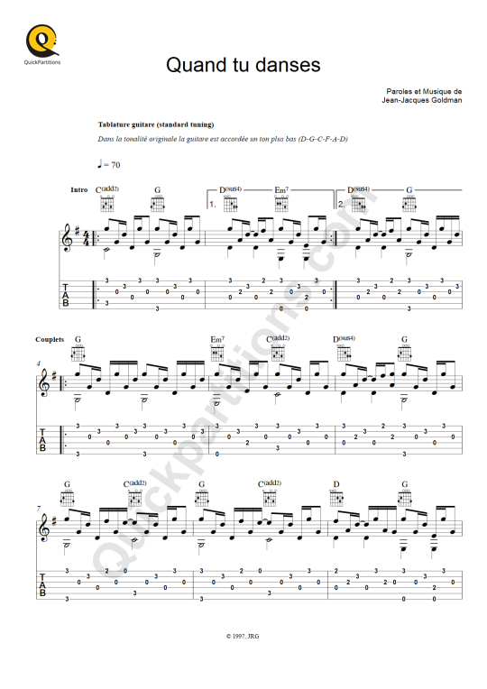 Télécharger partitions de Jean Jacques Goldman (partitions musicales à