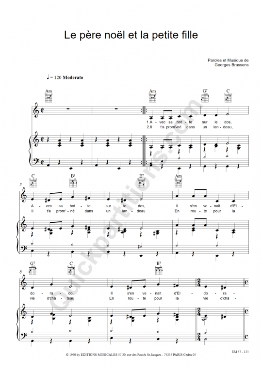 Partition piano Le père noël et la petite fille de Brassens
