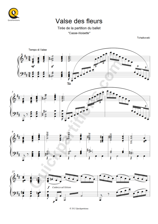 Partition piano solo Valse des fleurs de Piotr Ilitch Tchaikovski