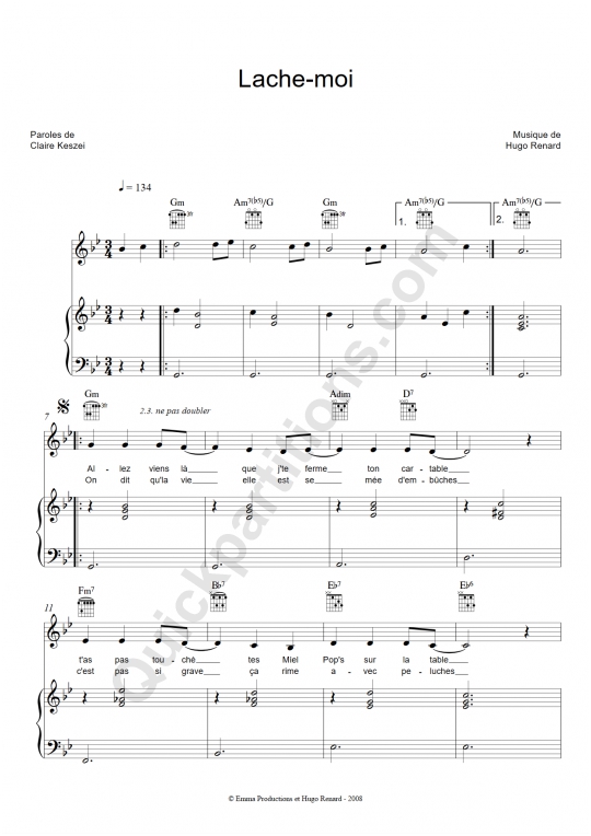 Partition piano Lâchemoi de Clarika