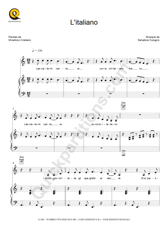 L'Italiano Piano Sheet Music from Toto Cutugno