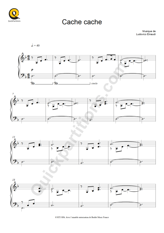 Partition piano Cache Cache Ludovico Einaudi (Partition Digitale)