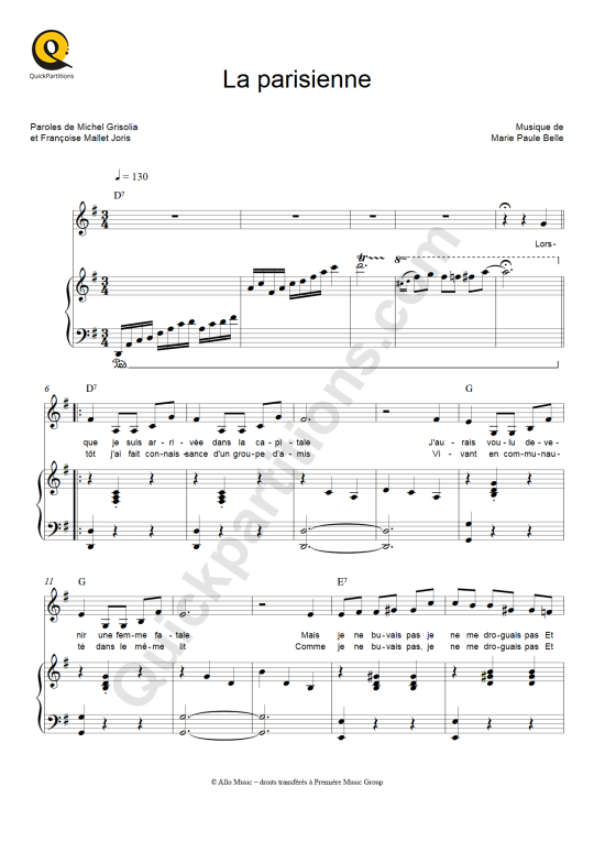 Partition piano La parisienne MariePaule Belle (Partition Digitale)