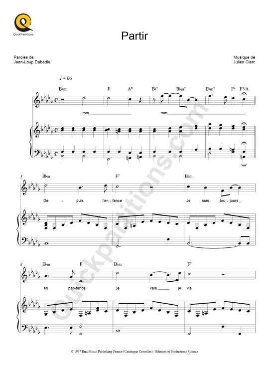 Partition piano Partir Julien Clerc (Partition Digitale)