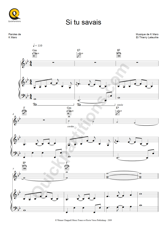 Partition Piano Si Tu Savais Shy'm (Partition Digitale)