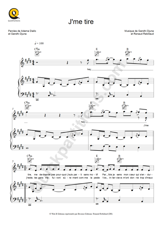 Partition piano J'me tire Maître Gims (Partition Digitale)