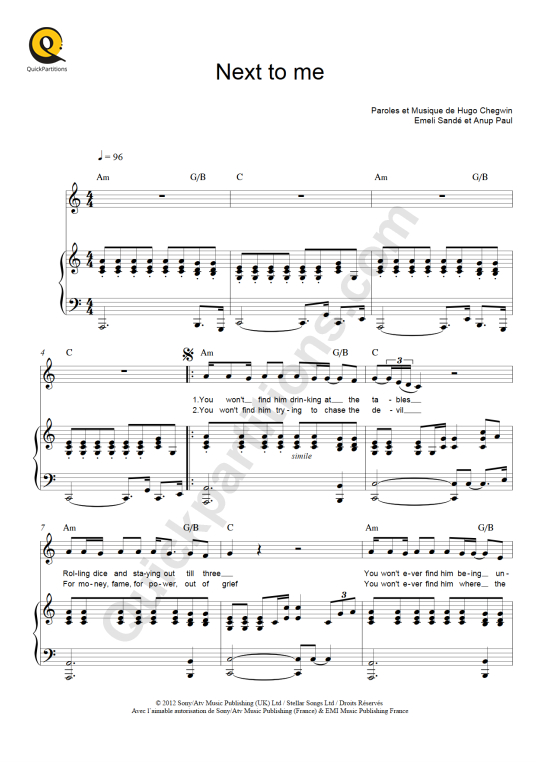 Next To Me Piano Sheet Music Emeli Sandé (Digital Sheet Music)