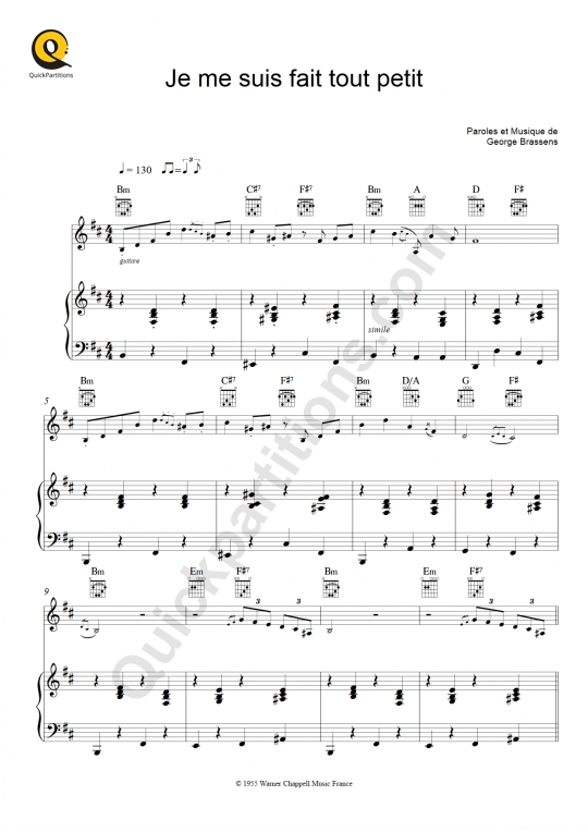 Partition piano Je me suis fait tout petit Brassens