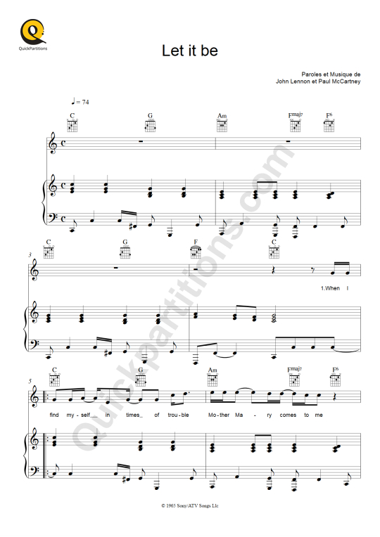 Partition piano Let It Be The Beatles (Partition Digitale)