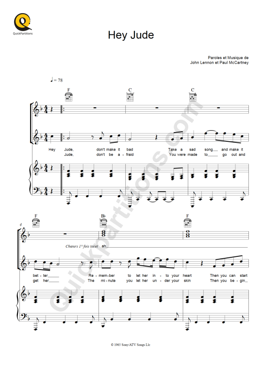 Partition Piano Hey Jude The beatles (Partition Digitale)