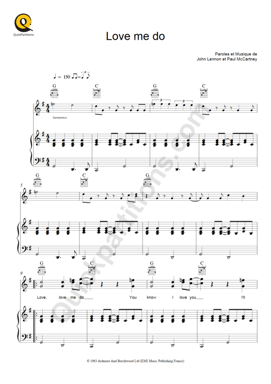 Partition piano Love Me Do de The Beatles
