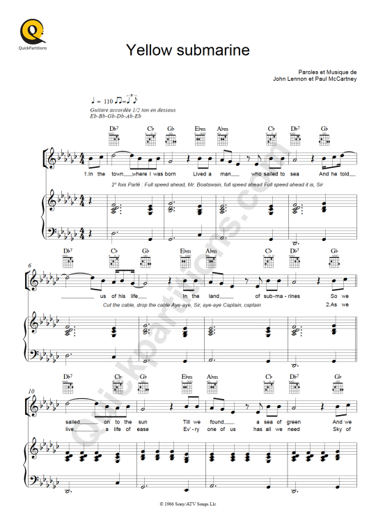 Partition piano Yellow Submarine de The Beatles