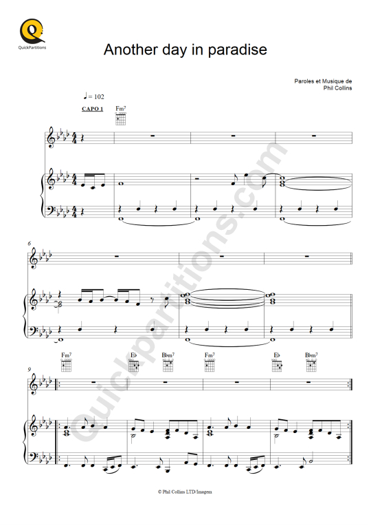 Partition piano Another Day In Paradise Phil Collins (Partition Digitale)