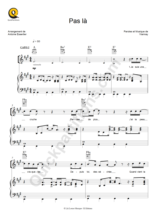 Partition Piano Pas Là Vianney (Partition Digitale)