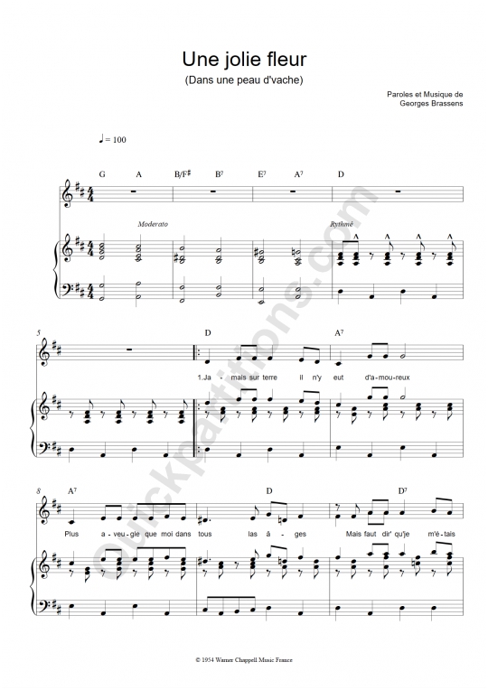 Partition piano Une jolie fleur Brassens (Partition Digitale)