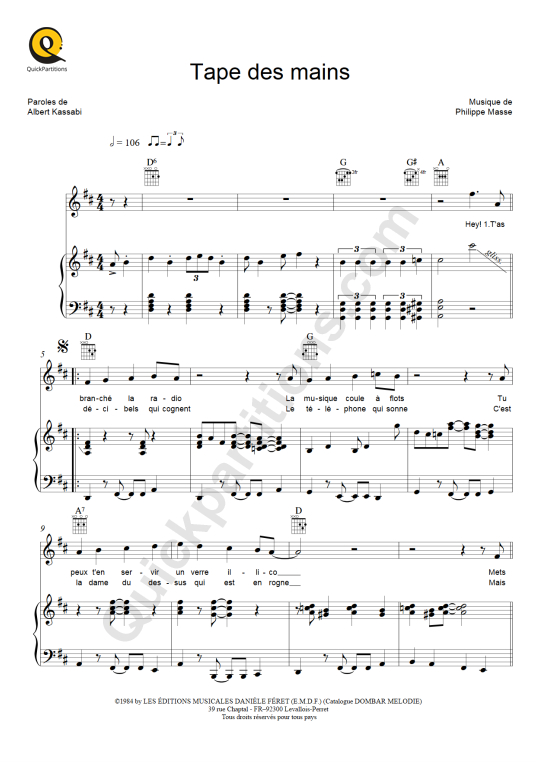 Partition piano Tape des mains des Forbans