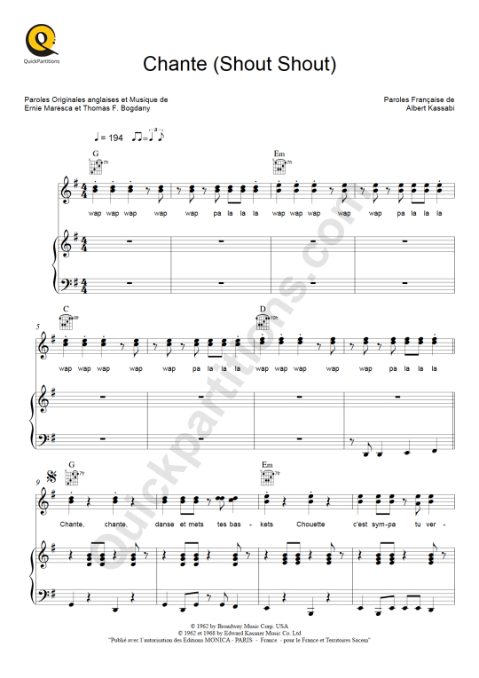 Partition piano Chante Les forbans (Partition Digitale)