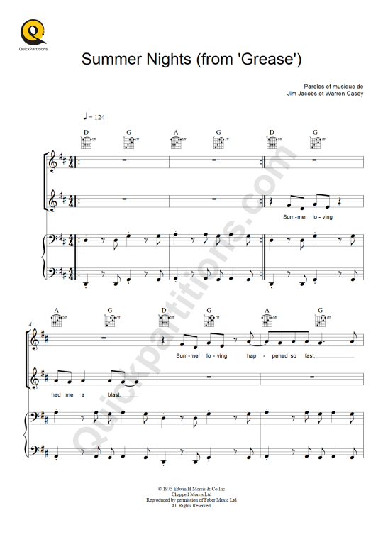 Download Digital Sheet Music of grease for Piano, Vocal and Guitar