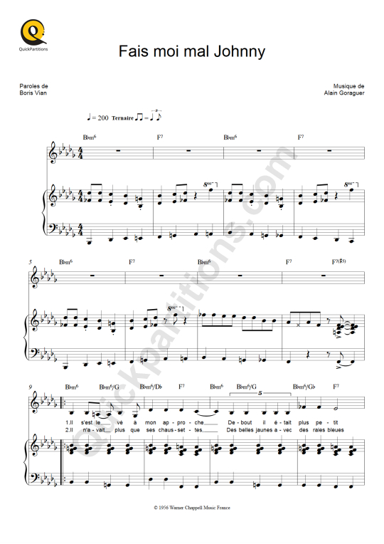 Partition piano Fais moi mal Johnny Magali Noël (Partition Digitale)