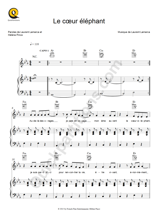 Partition piano Le cœur éléphant Fréro Delavega (Partition Digitale)