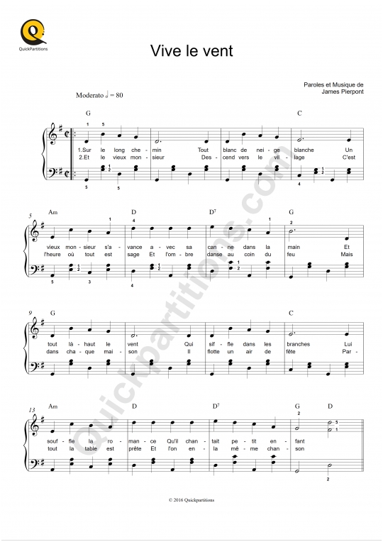 Partition piano Vive le vent (Jingle Bells) Traditionnel (Partition