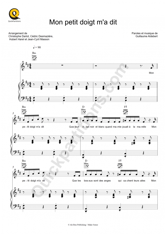 Partition piano Mon petit doigt m'a dit de Aldebert