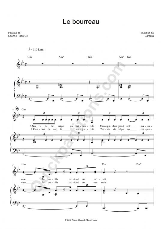 Partition piano Le Bourreau Barbara (Partition Digitale)