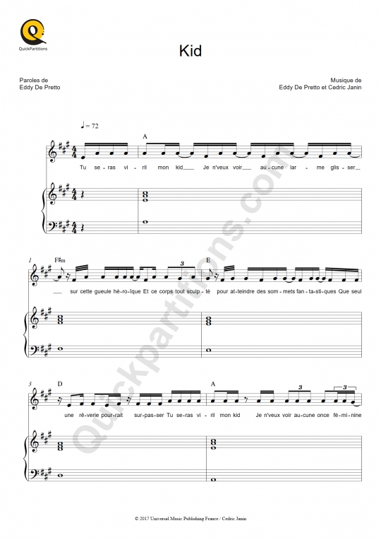 Partition piano Kid de Eddy De Pretto