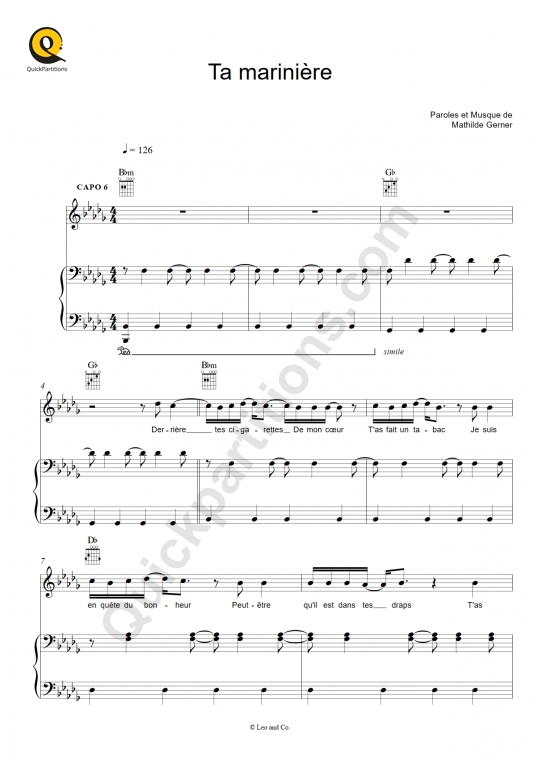 Partition piano Ta marinière Hoshi (Partition Digitale)
