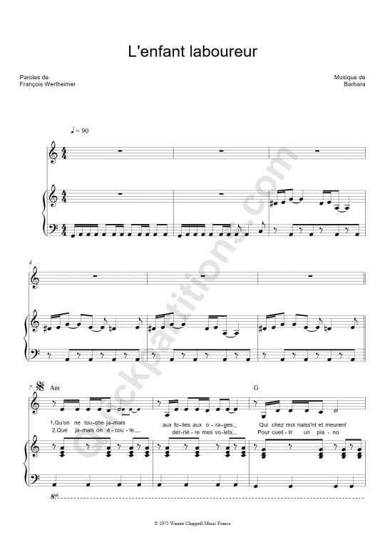 Partition piano L'enfant laboureur Barbara (Partition Digitale)