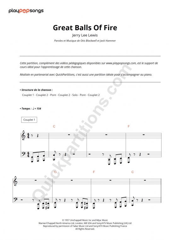 Support de cours Great Balls Of Fire PlayPopSongs (Partition Digitale)