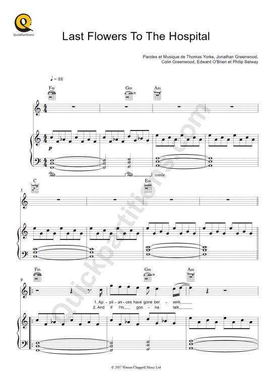 Last Flowers To The Hospital Piano Sheet Music Radiohead (Digital Sheet Music)