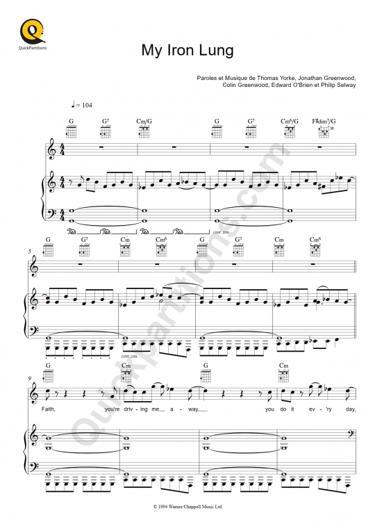 Partition piano My Iron Lung de Radiohead