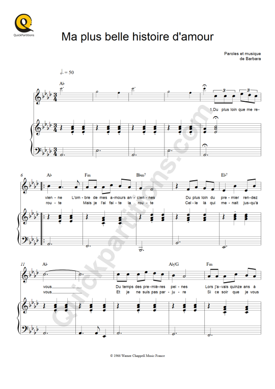 Partition piano Ma plus belle histoire d'amour de Barbara