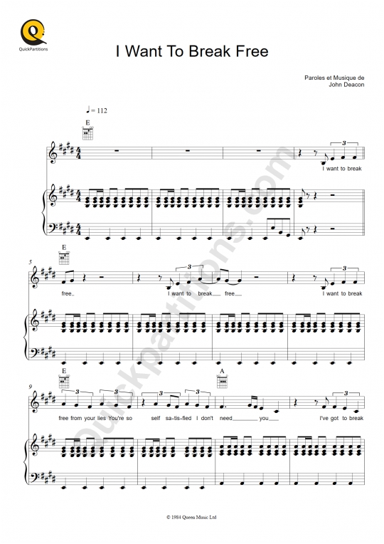 Partition piano I Want To Break Free Queen (Partition Digitale)