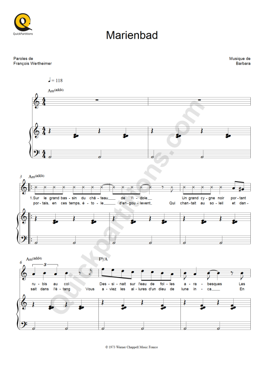 Partition piano Marienbad de Barbara
