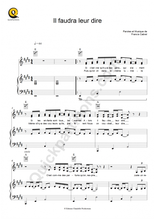 Télécharger partitions de Francis Cabrel (partitions musicales à imprimer)