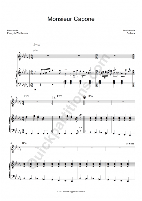 Partition piano Monsieur Capone Barbara (Partition Digitale)