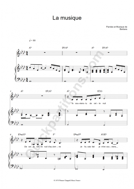 Partition piano La musique Barbara (Partition Digitale)